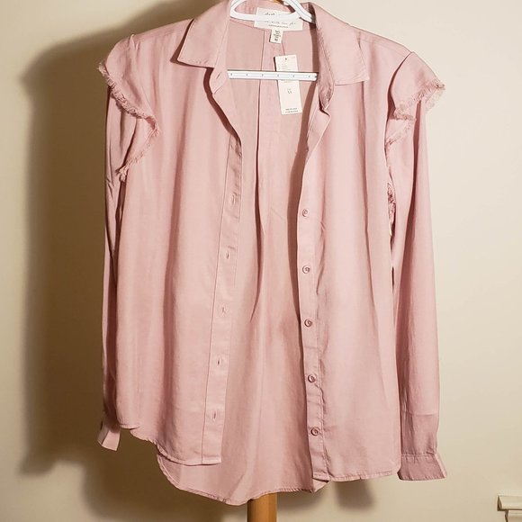 Anthropologie Pink Ruffled Button Down - Picture 4 of 4